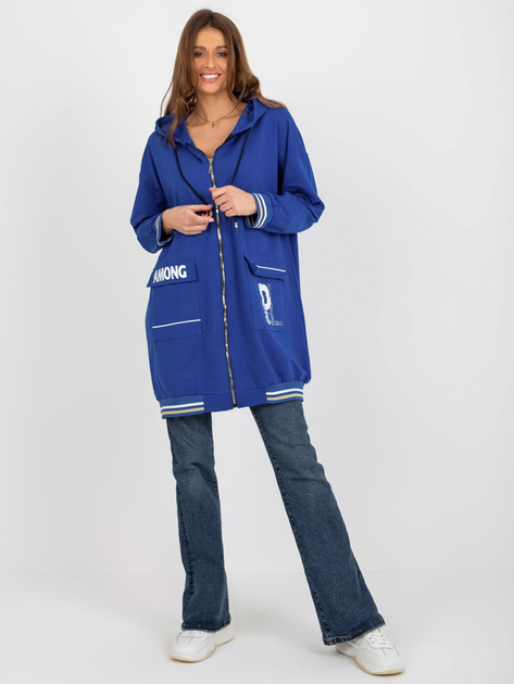 Hurt Ciemnoniebieska długa bluza rozpinana z napisami i aplikacją