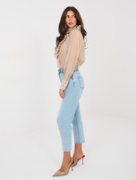 Niebieskie damskie jeansy mom z nogawką 7/8
