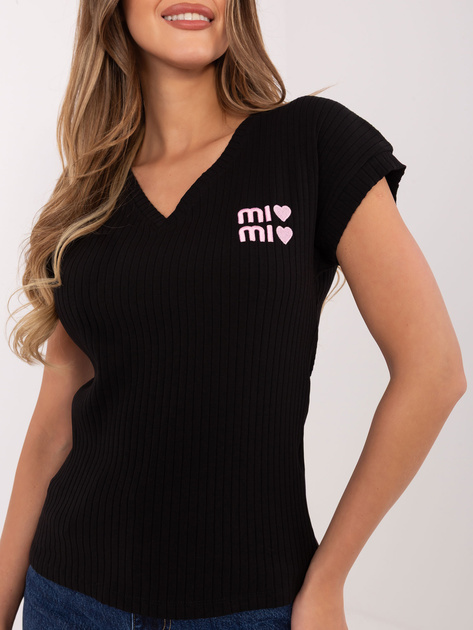 Czarna damska bluzka z haftowanym napisami