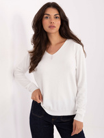 Ecru klasyczny sweter z dekoltem V