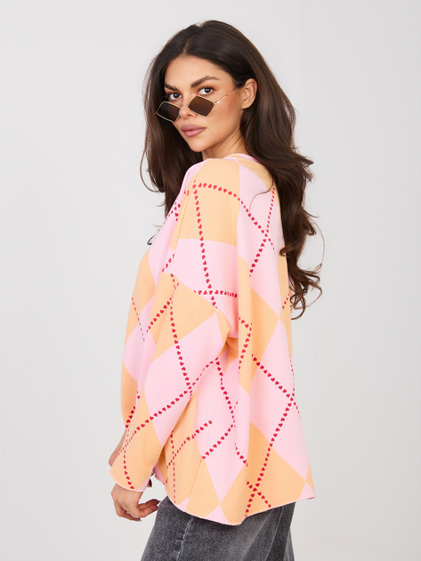 Różowo-pomarańczowa żółta bluza w geometryczny wzór