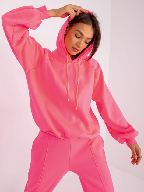 Fluo różowy damski komplet dresowy z kapturem Liana