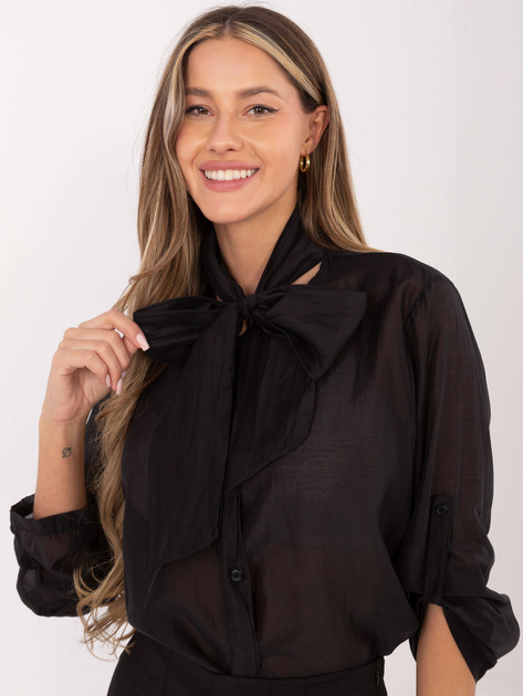 Czarna przezroczysta koszula z wiązaniem