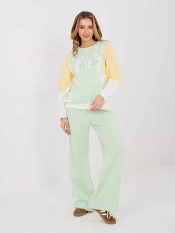 Pistacjowy kolorowy komplet z szerokimi spodniami RUE PARIS