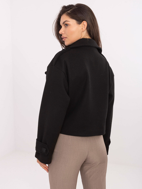 Czarny dwurzędowy płaszcz damski RUE PARIS