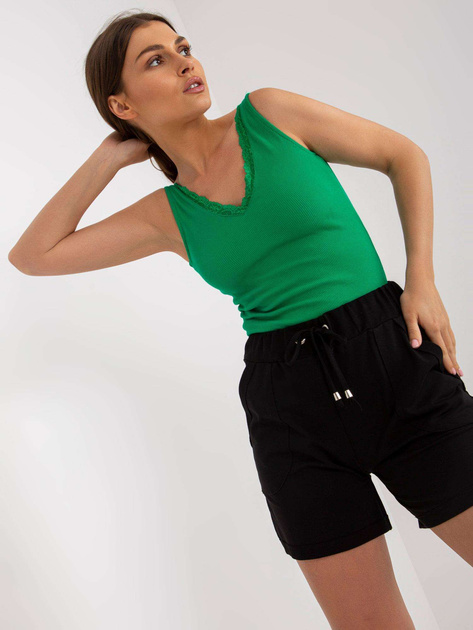 Zielony dopasowany top basic w prążki RUE PARIS