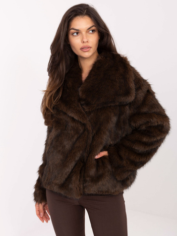 Ciemnobrązowa futrzana kurtka z kołnierzem RUE PARIS