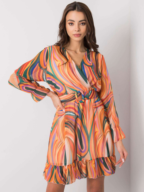 Pomarańczowa sukienka we wzory z paskiem Kerley