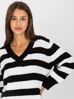 Hurt Weiß-schwarzer längerer Oversize-Pullover mit Wolle RUE PARIS.