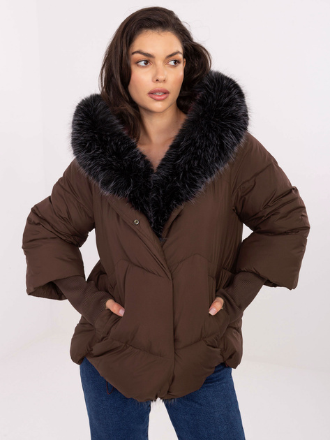 Brązowa zimowa kurtka z odpinanym futrem