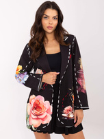 Hurt Czarna damska marynarka z nadrukiem i napisami