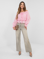 Helles rosa Off-Shoulder-Bluse mit Bindung RUE PARIS.