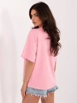 Jasnoróżowy bawełniany t-shirt oversize RUE PARIS 