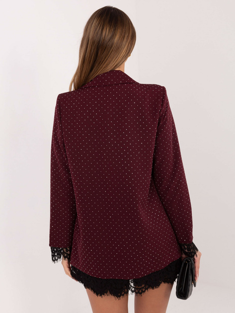 Burgundowa elegancka marynarka z koronką