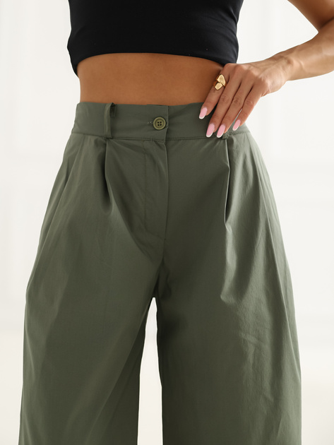 Khaki damskie spodnie palazzo z zakładkami RUE PARIS