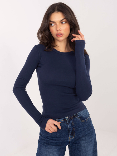 Granatowa bluzka basic z okrągłym dekoltem