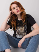 Czarny t-shirt z bawełny Leslie