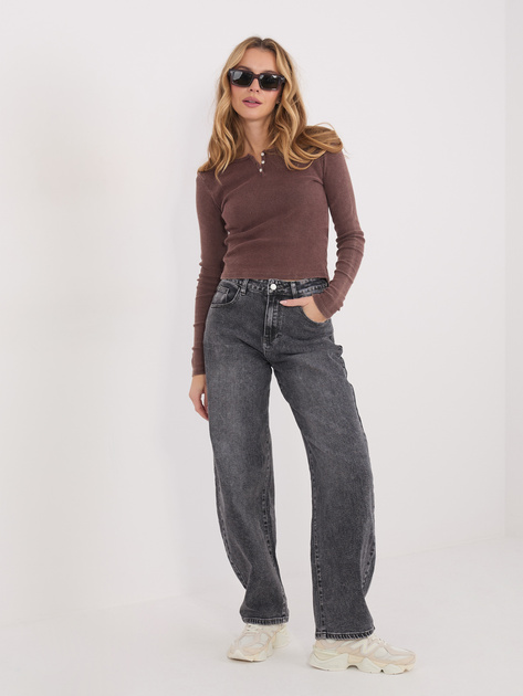 Brązowa damska bluzka basic z okrągłym dekoltem