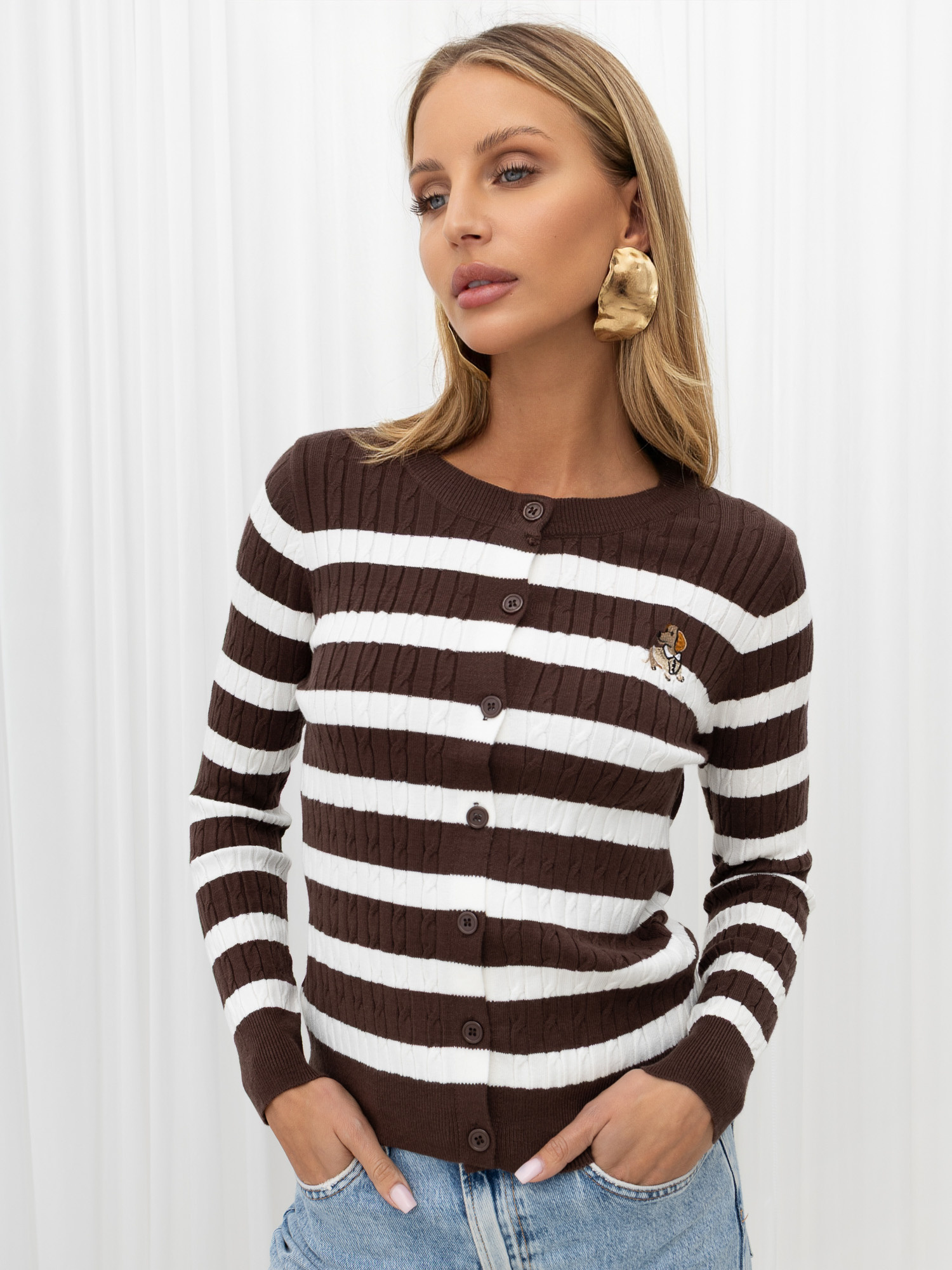 Chocolate women's striped cardigan.