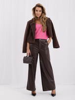Pink fluffy basic sweater with a V-neck.