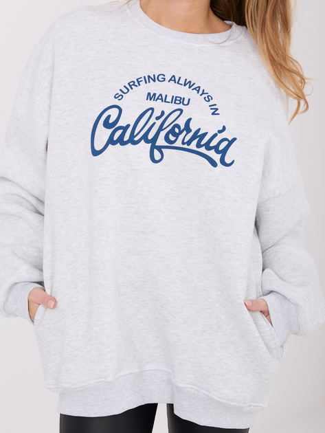 Jasnoszara ocieplana bluza z napisem