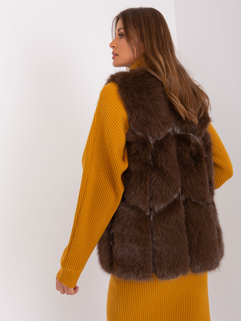 Hurt Ciemnobrązowa futrzana kamizelka z kieszeniami