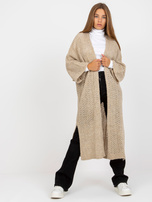 Hurt Beżowy długi ażurowy kardigan z wełną OCH BELLA