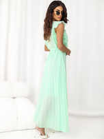 Miętowa plisowana sukienka z paskiem RUE PARIS