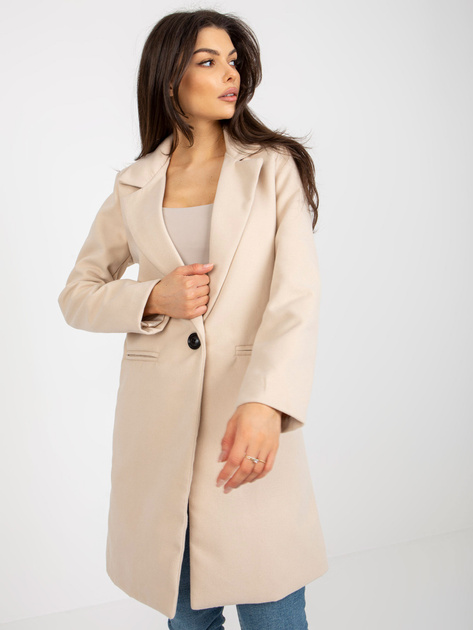 Hurtownia Beżowy klasyczny płaszcz z wiskozą OCH BELLA