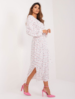 Hurt Biało-różowa sukienka w kwiaty z paskiem