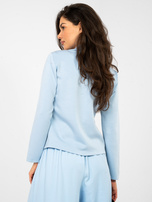 Pastel blue blazer with faux pockets.