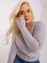 Hurtownia Szary damski sweter plus size z dekoltem V