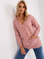 Hurt Jasnoróżowy sweter rozpinany z warkoczami 