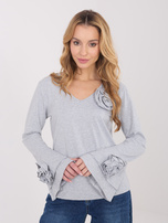 Szara bawełniana bluzka z dekoltem V