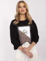 Czarna damska bluzka z wyhaftowanym kwiatem