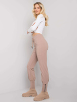 Ciemnobeżowe spodnie dresowe z zamkami Cindy RUE PARIS