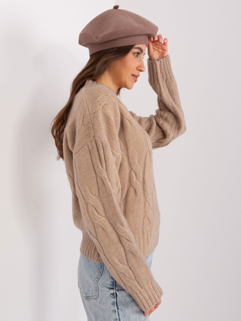 Hurtownia Ciemnobeżowy jednokolorowy beret damski