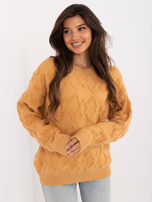 Hurt Camelowy damski sweter oversize ze ściągaczami