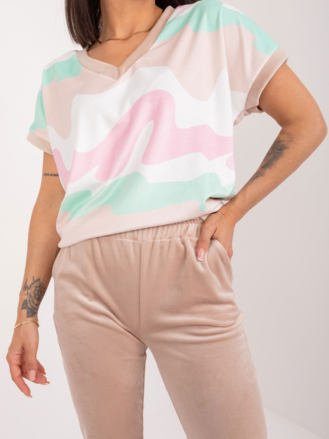 Hurt Beżowo-różowy komplet welurowy z bluzką RUE PARIS