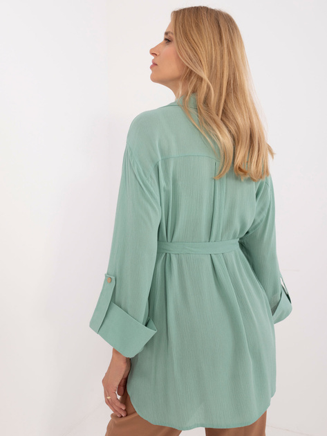 Hurt Pistacjowa damska koszula oversize z dłuższym tyłem