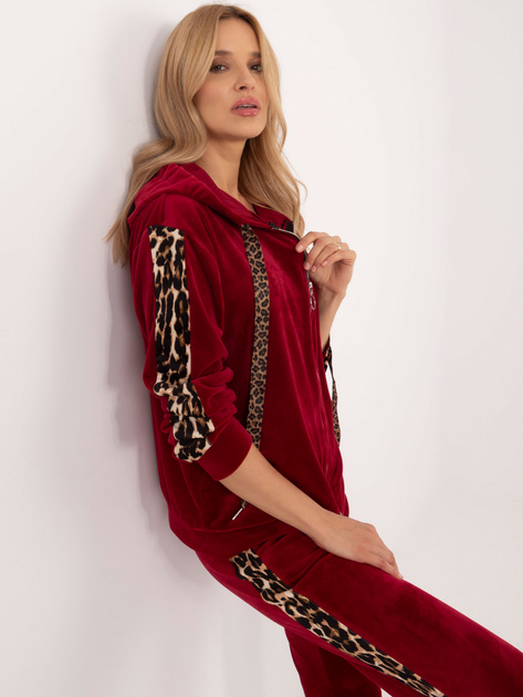 Hurtownia Bordowy welurowy komplet z motywem zwierzęcym