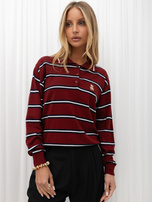 Bordeaux Damen-Polo-Pullover mit Streifen.