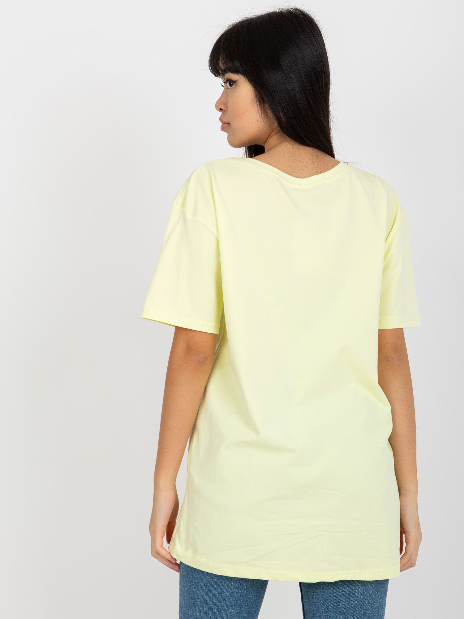 Online wholesale Bright Yellow loose t-shirt with print.