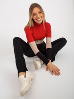 Hurt Czerwono-czarna bluzka basic z golfem w prążek