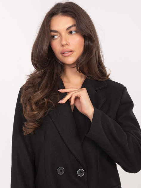 Czarny płaszcz z dwurzędowym zapięciem RUE PARIS