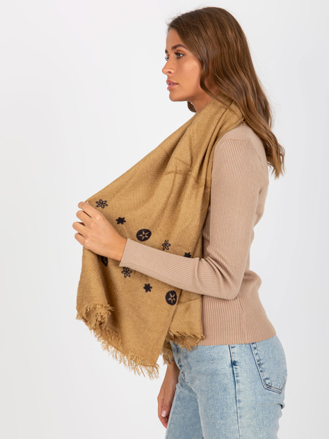 Hurtownia Ciemnobeżowy damski szal z printami