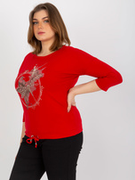 Hurt Czerwona bluzka plus size z rękawem 3/4 i nadrukiem