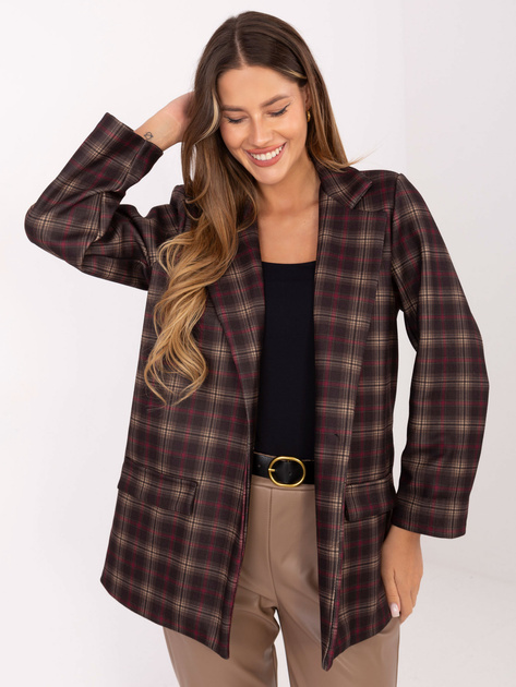 Brązowo-camelowa marynarka z zapięciem na guzik