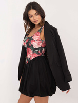 Hurt Różowo-czarna sukienka mini z kwiatowy print