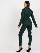 Hurt Ciemnozielona marynarka od garnituru z kieszeniami i paskiem